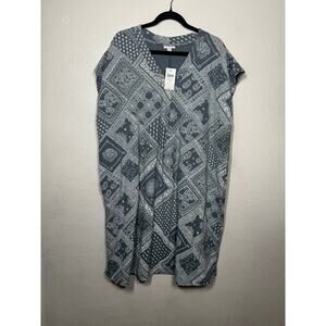 J. Jill Shift Dress Blue V-Neck Bandana Patchwork Pullover Short Sleeve Sz 1X